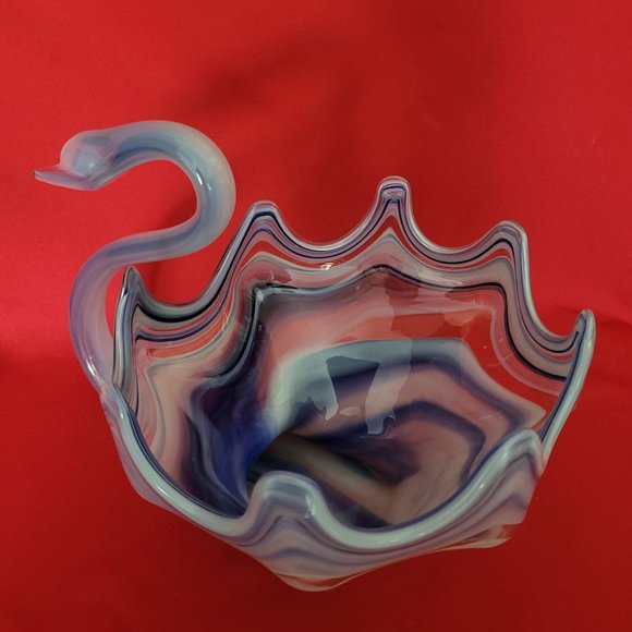 Mid Century Marble Swirl Swan Vase Large Bowl Planter Centerpiece - Picture 4 of 12